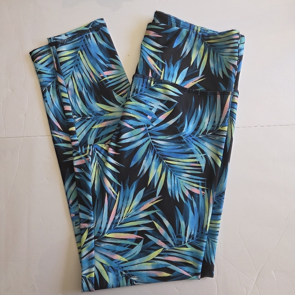 Forever 21 Blue Palm Pattern Leggings - Picture 3 of 6